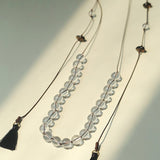 Lunar Drift – White Quartz & Smoky Quartz Open - Ended Tassel Necklace - floysun