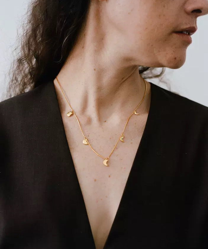 Lunar Eclipse Snake Chain Necklace Moon Phases Pendant - floysun