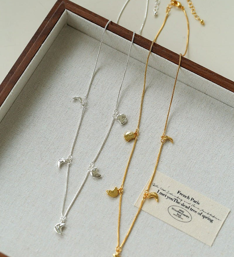 Lunar Eclipse Snake Chain Necklace Moon Phases Pendant - floysun