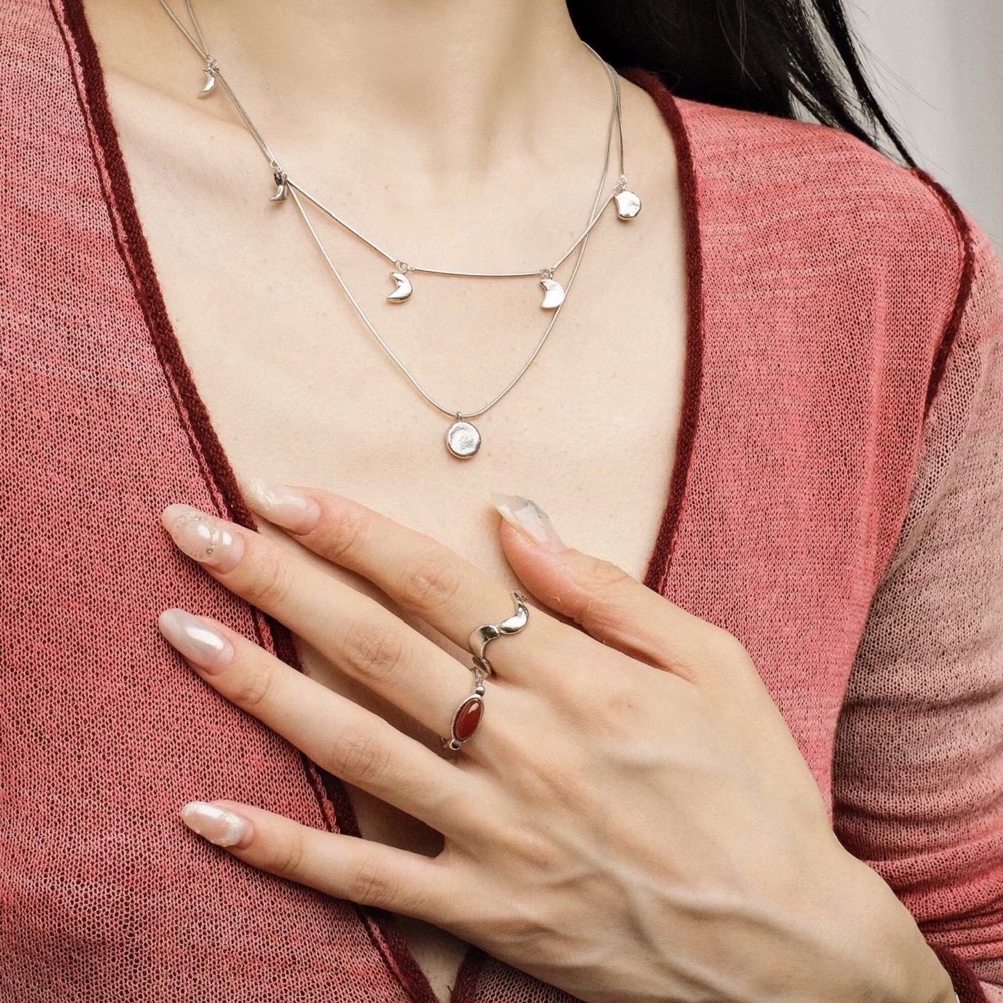 Lunar Eclipse Snake Chain Necklace Moon Phases Pendant - floysun