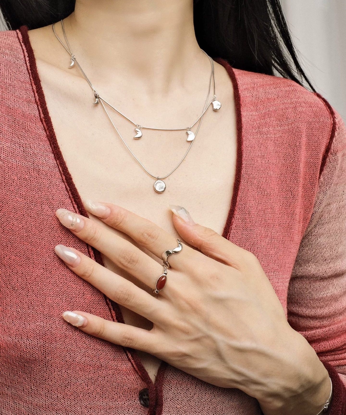 Lunar Eclipse Snake Chain Necklace Moon Phases Pendant - floysun