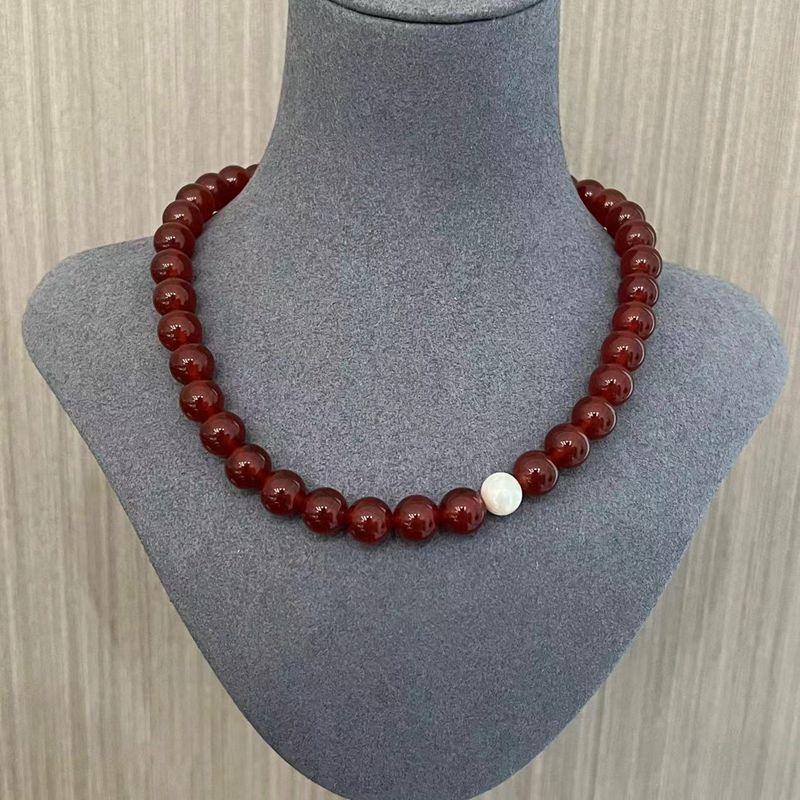 Lunar Elegance Red Agate & Pearl Necklace - floysun