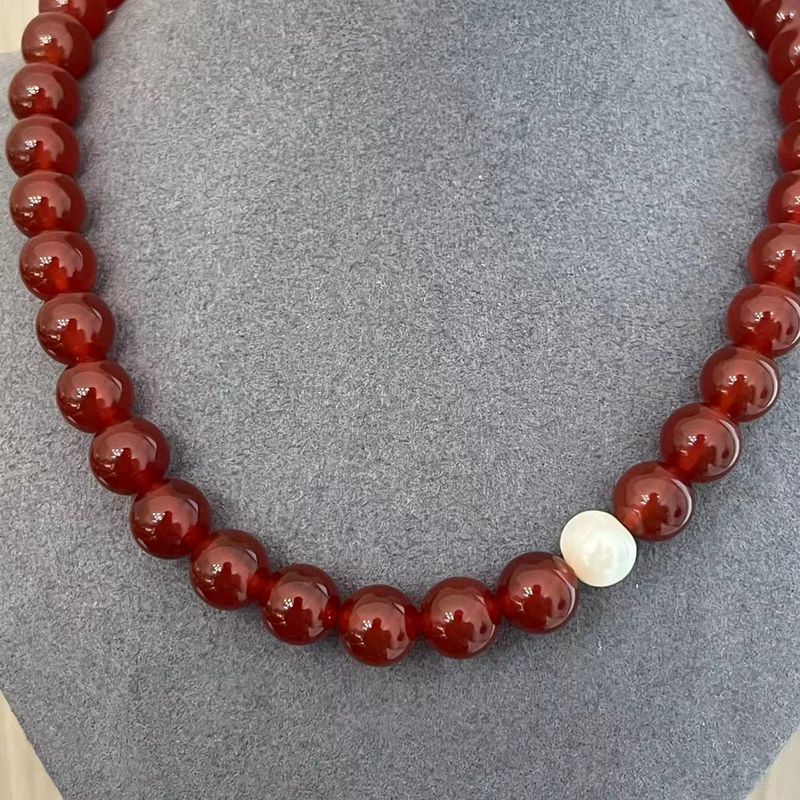 Lunar Elegance Red Agate & Pearl Necklace - floysun