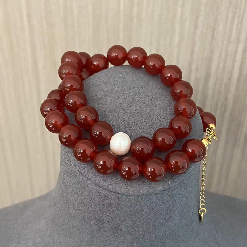Lunar Elegance Red Agate & Pearl Necklace - floysun