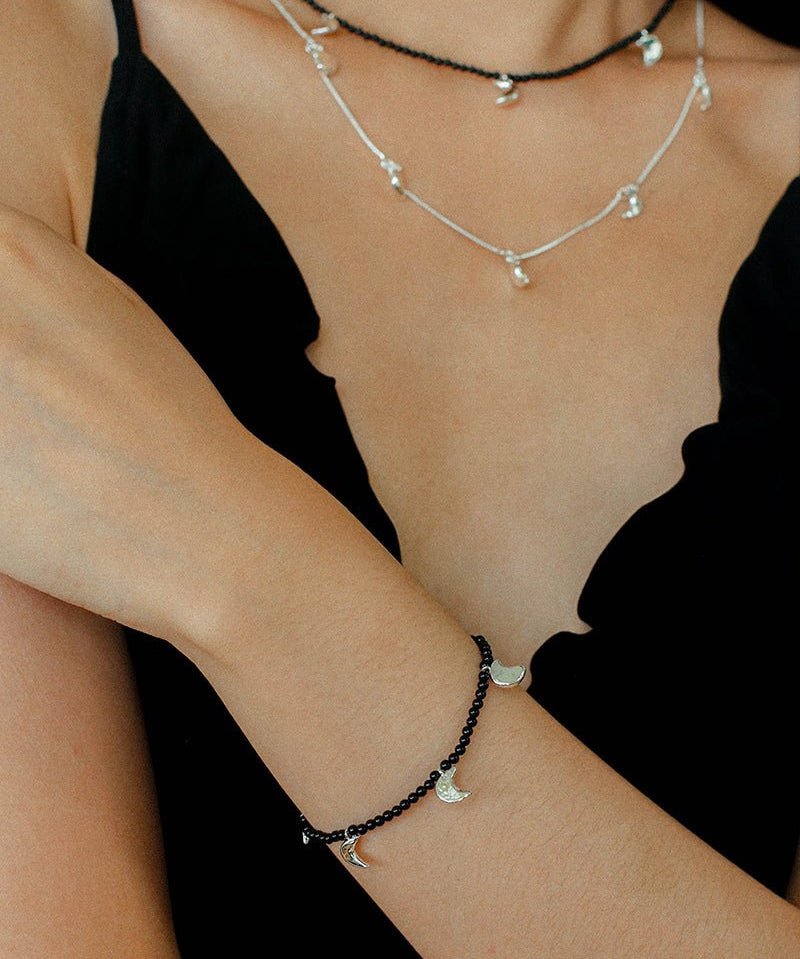 Lunar Phases Black Onyx Beaded Bracelet - floysun