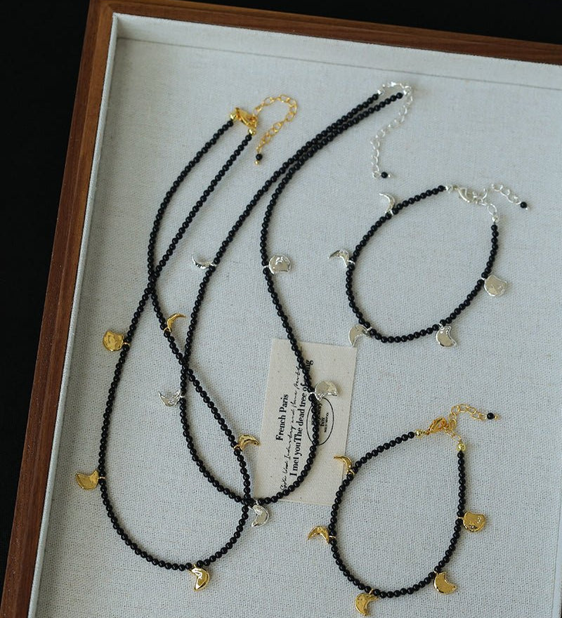 Lunar Phases Black Onyx Beaded Bracelet - floysun