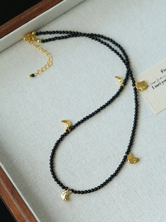 Lunar Phases Black Onyx Beaded Necklace - floysun