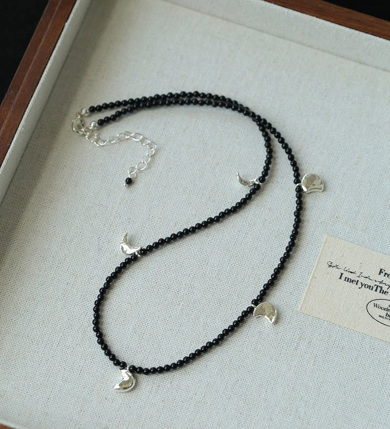 Lunar Phases Black Onyx Beaded Necklace - floysun
