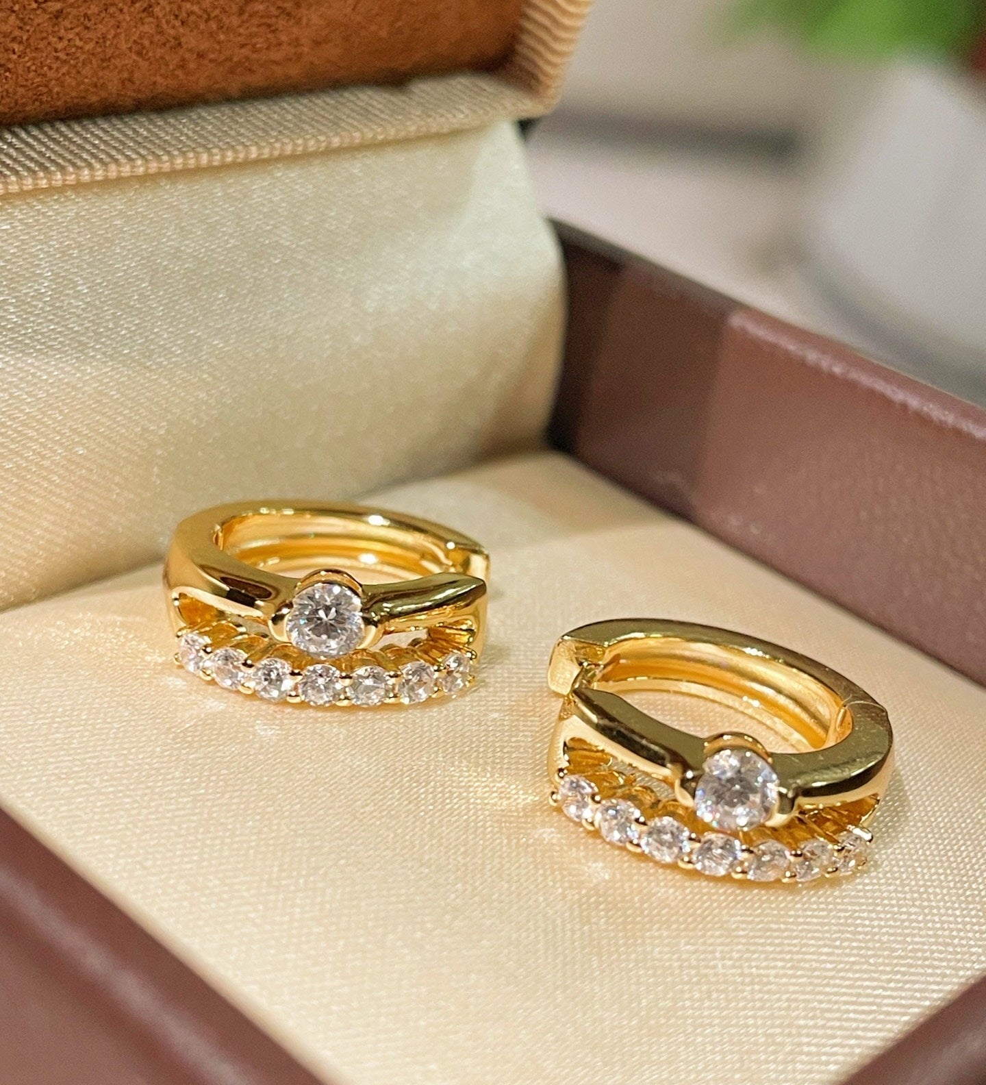 Luxe Double Row Diamond Huggie Earrings - floysun