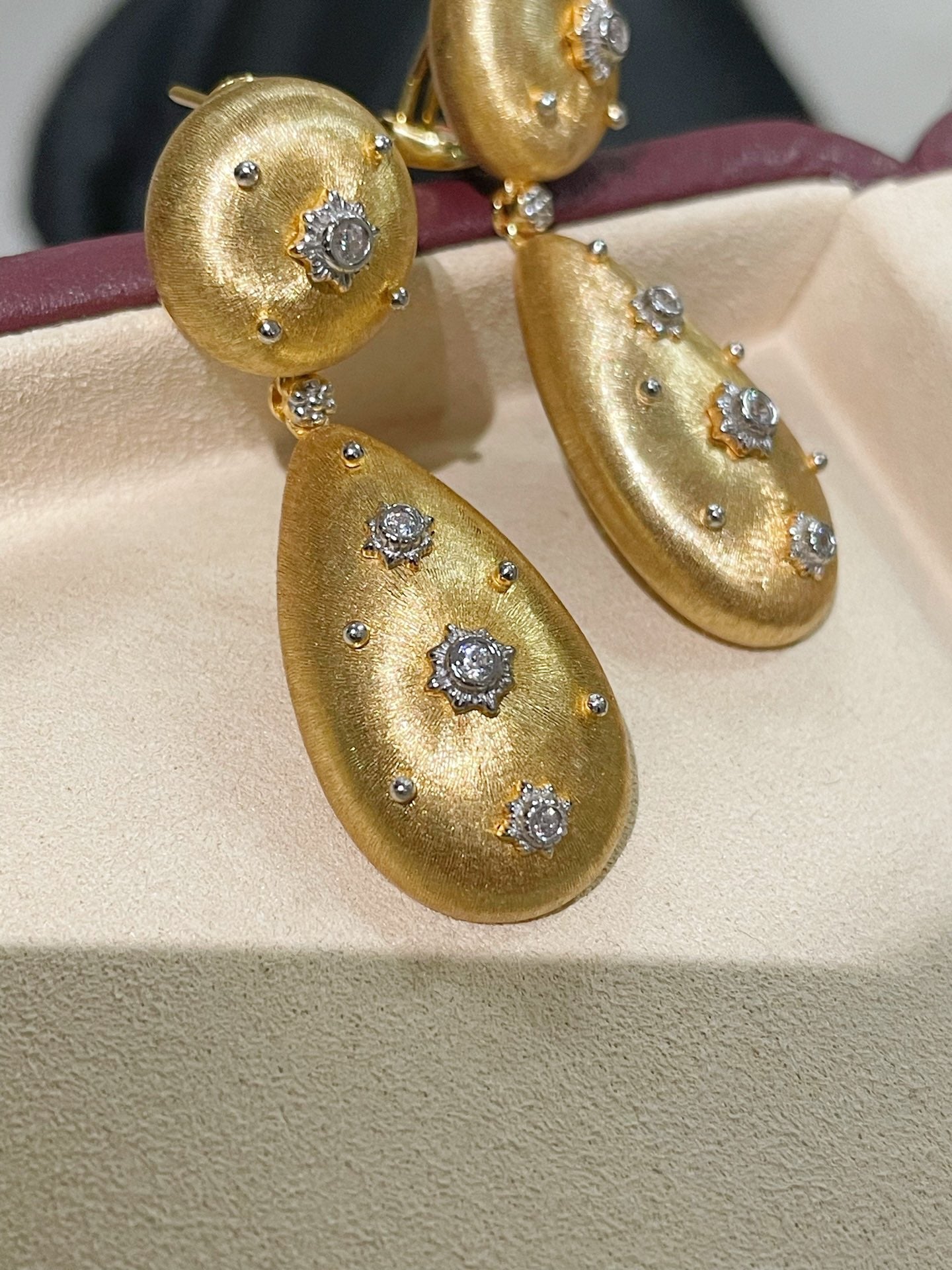 Luxurious Brushed Two - Tone Eight - Point Star Double Drop Earrings - Gold - floysun