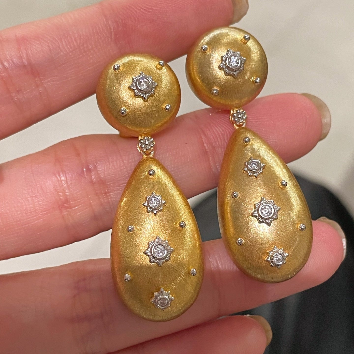 Luxurious Brushed Two - Tone Eight - Point Star Double Drop Earrings - Gold - floysun