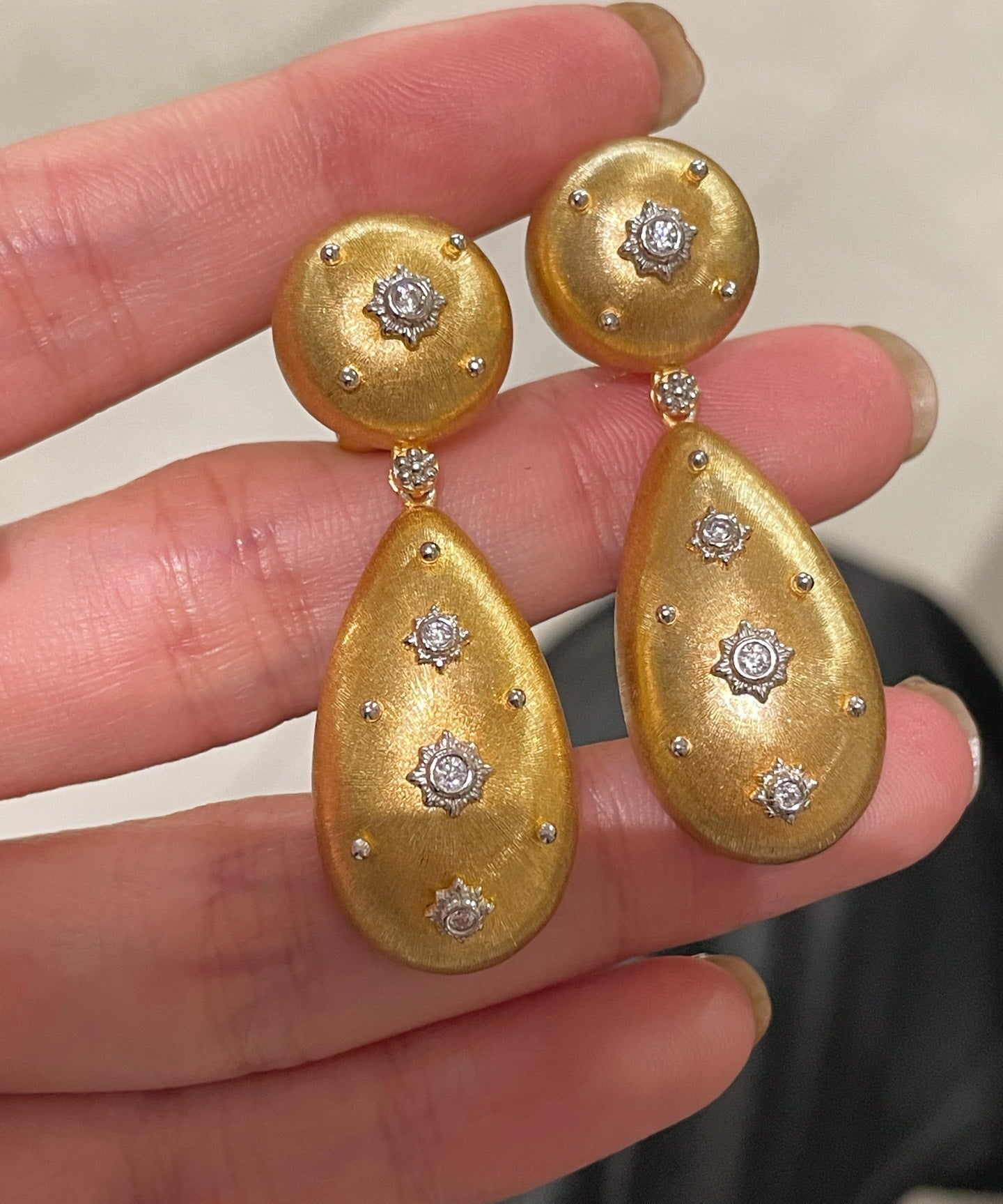 Luxurious Brushed Two - Tone Eight - Point Star Double Drop Earrings - Gold - floysun