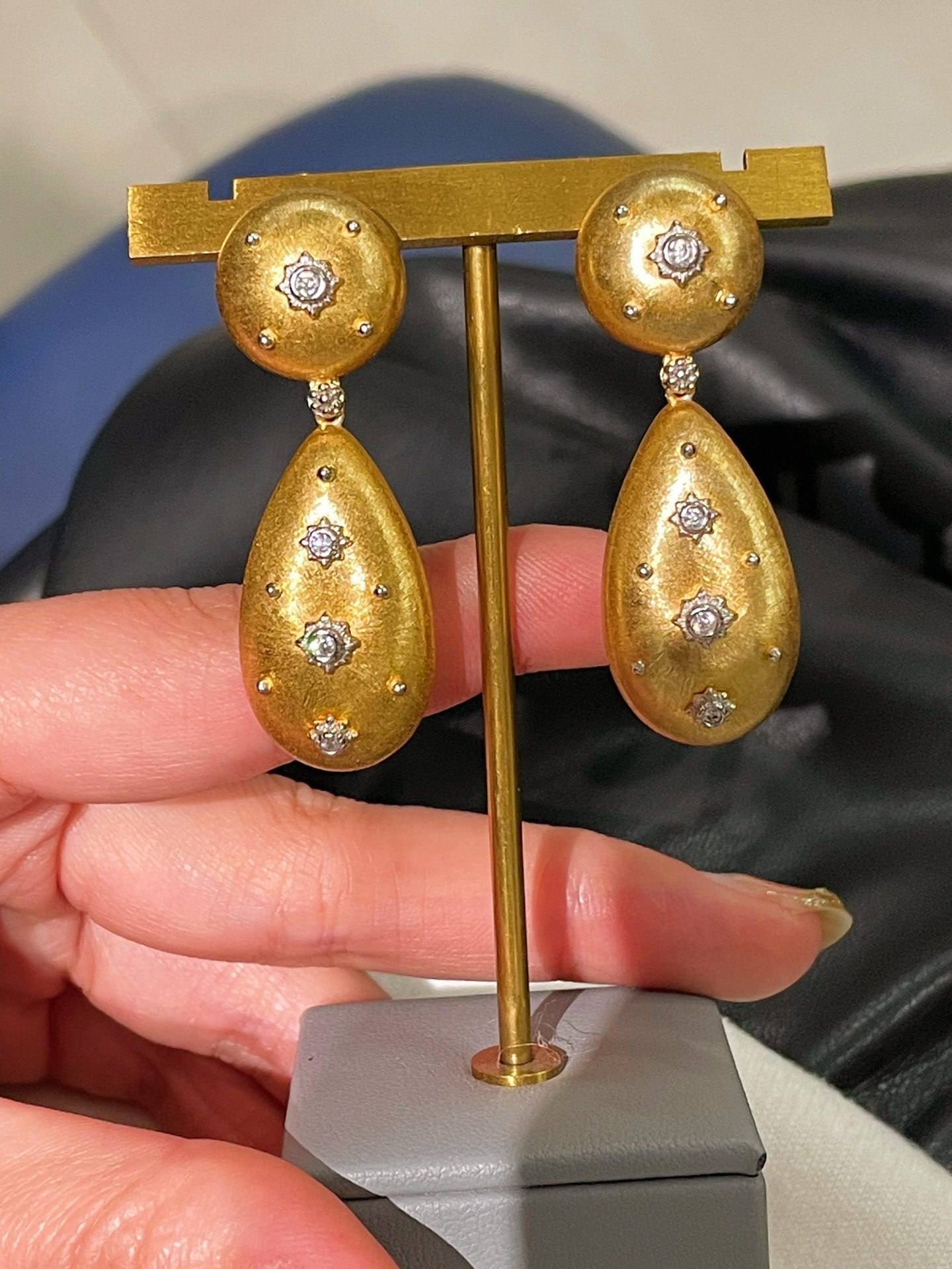 Luxurious Brushed Two - Tone Eight - Point Star Double Drop Earrings - Gold - floysun