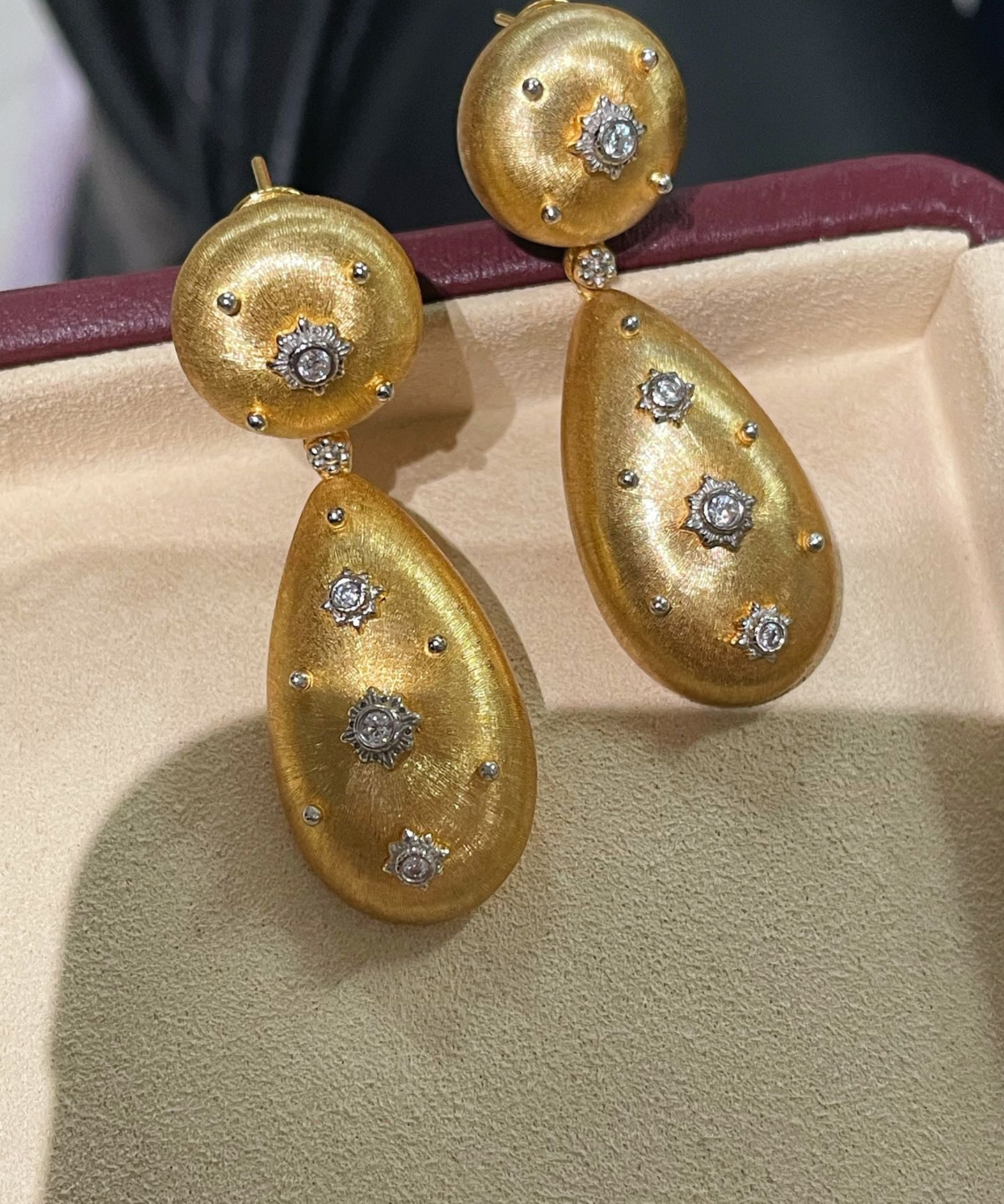 Luxurious Brushed Two - Tone Eight - Point Star Double Drop Earrings - Gold - floysun