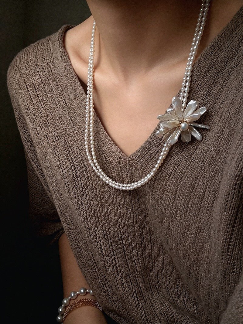Luxury Baroque Toothpick Pearl Flower Statement Brooch - floysun