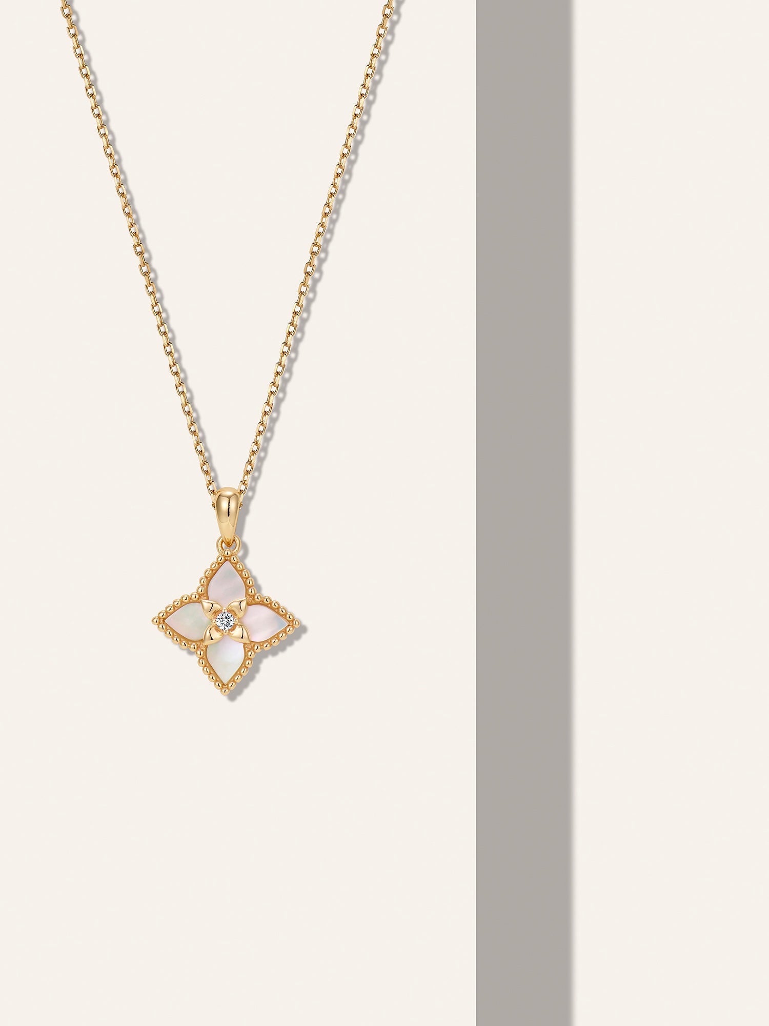 Luxury Clover Mother - of - Pearl Necklace 925S Champagne Gold Clavicle Chain - floysun