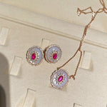 Luxury Craft Vintage Court - Style Ruby & Mother - of - Pearl Cabochon Stud Earrings - floysun