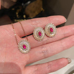 Luxury Craft Vintage Court - Style Ruby & Mother - of - Pearl Cabochon Stud Earrings - floysun