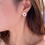 Luxury Craft Vintage Court - Style Ruby & Mother - of - Pearl Cabochon Stud Earrings - floysun