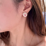 Luxury Craft Vintage Court - Style Ruby & Mother - of - Pearl Cabochon Stud Earrings - floysun