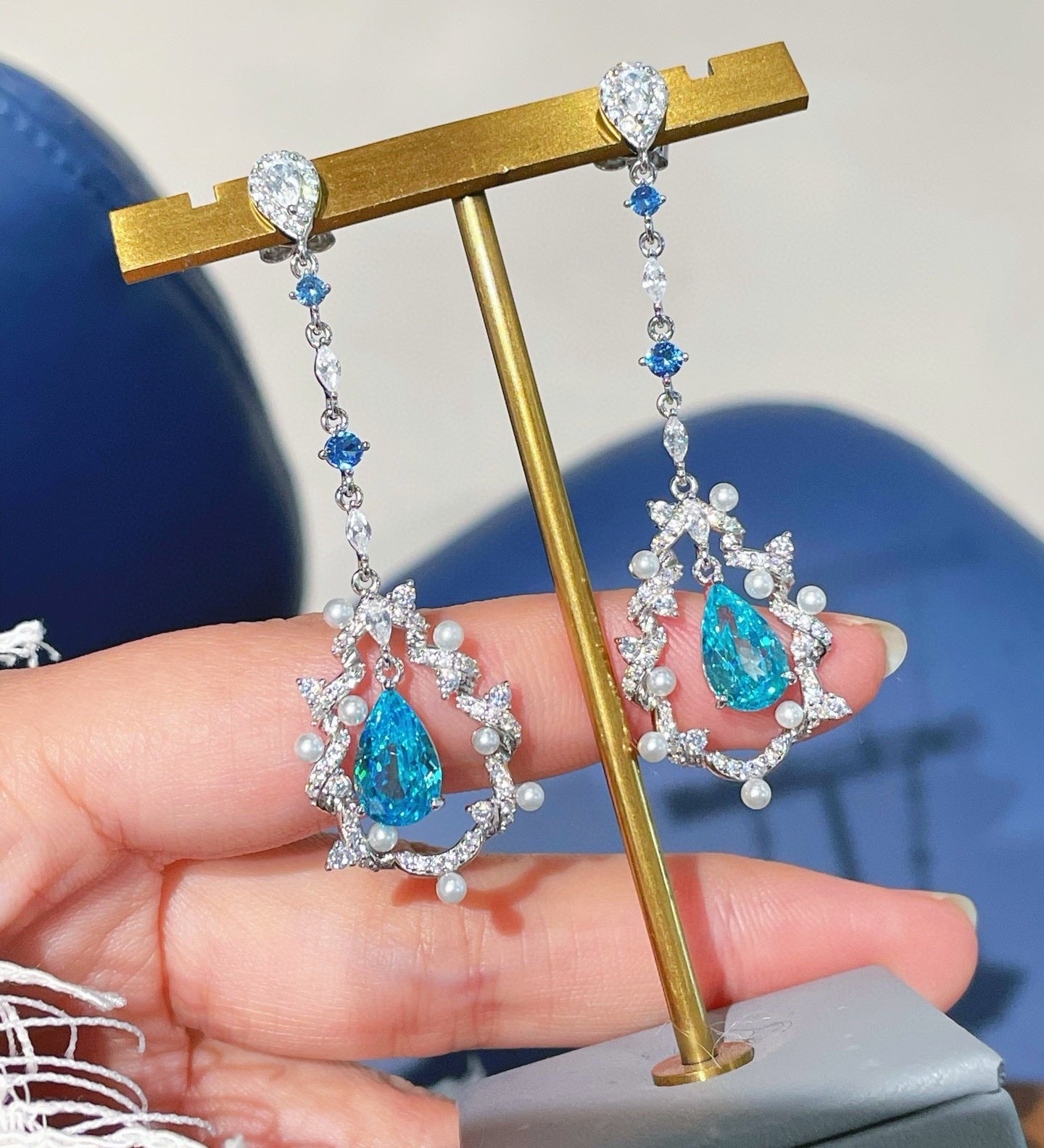Luxury Craftsmanship Paraiba Drop Pearl Threader Earrings - floysun