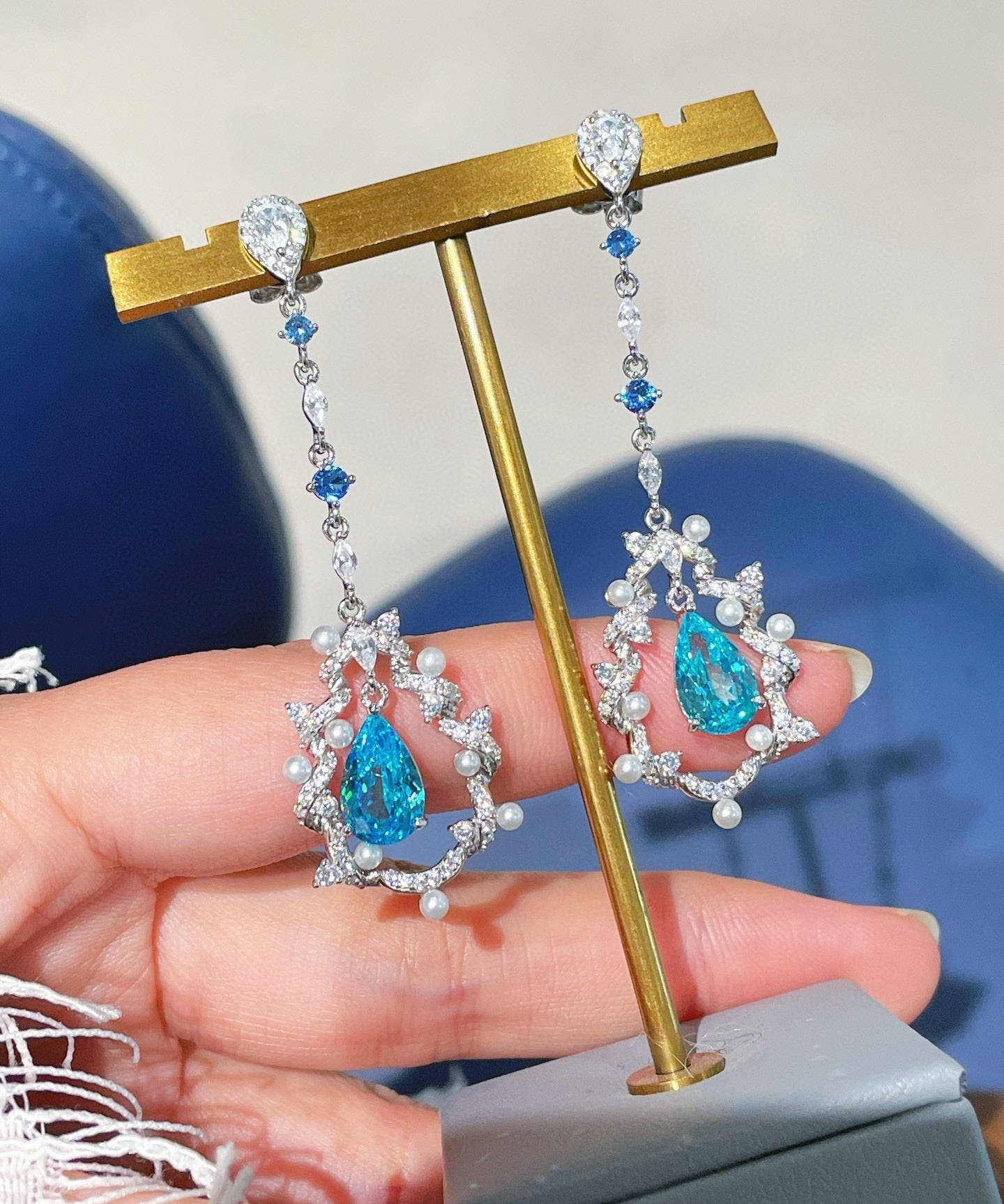 Luxury Craftsmanship Paraiba Drop Pearl Threader Earrings - floysun