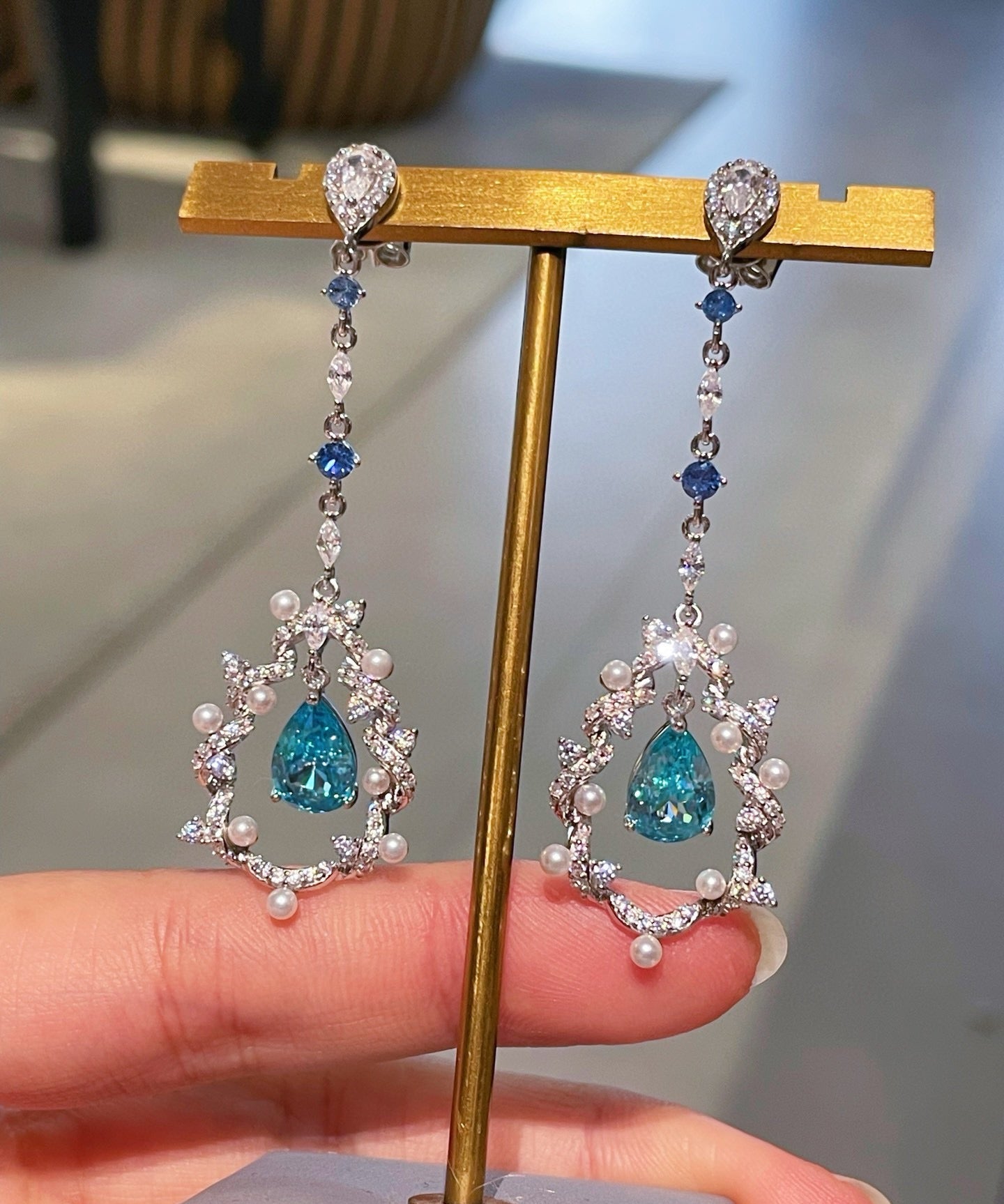 Luxury Craftsmanship Paraiba Drop Pearl Threader Earrings - floysun