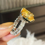 Luxury Cushion - Cut Yellow Lab Diamond Ring - floysun