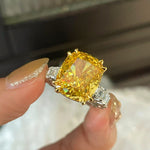 Luxury Cushion - Cut Yellow Lab Diamond Ring - floysun