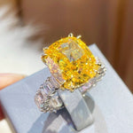 Luxury Cushion - Cut Yellow Lab Diamond Ring - floysun
