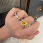 Luxury Cushion - Cut Yellow Lab Diamond Ring - floysun