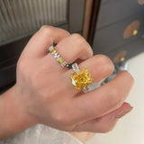 Luxury Cushion - Cut Yellow Lab Diamond Ring - floysun