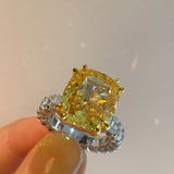 Luxury Cushion - Cut Yellow Lab Diamond Ring - floysun