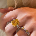 Luxury Cushion - Cut Yellow Lab Diamond Ring - floysun