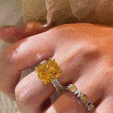 Luxury Cushion - Cut Yellow Lab Diamond Ring - floysun