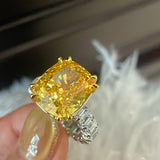 Luxury Cushion - Cut Yellow Lab Diamond Ring - floysun