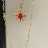 Luxury Eight-Pointed Star Synthetic Ruby Halo Pendant Necklace - floysun