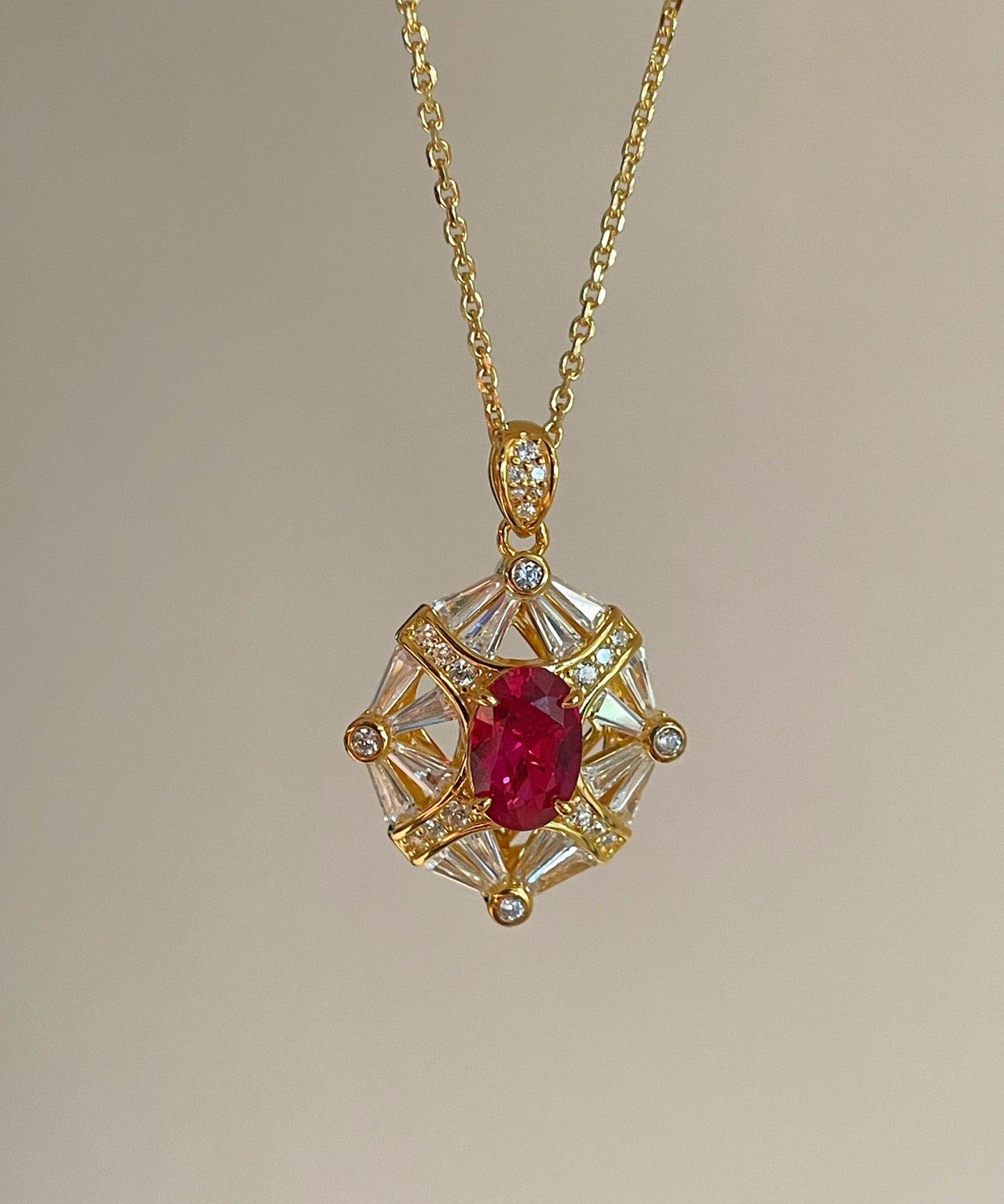 Luxury Eight-Pointed Star Synthetic Ruby Halo Pendant Necklace - floysun