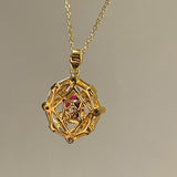 Luxury Eight-Pointed Star Synthetic Ruby Halo Pendant Necklace - floysun