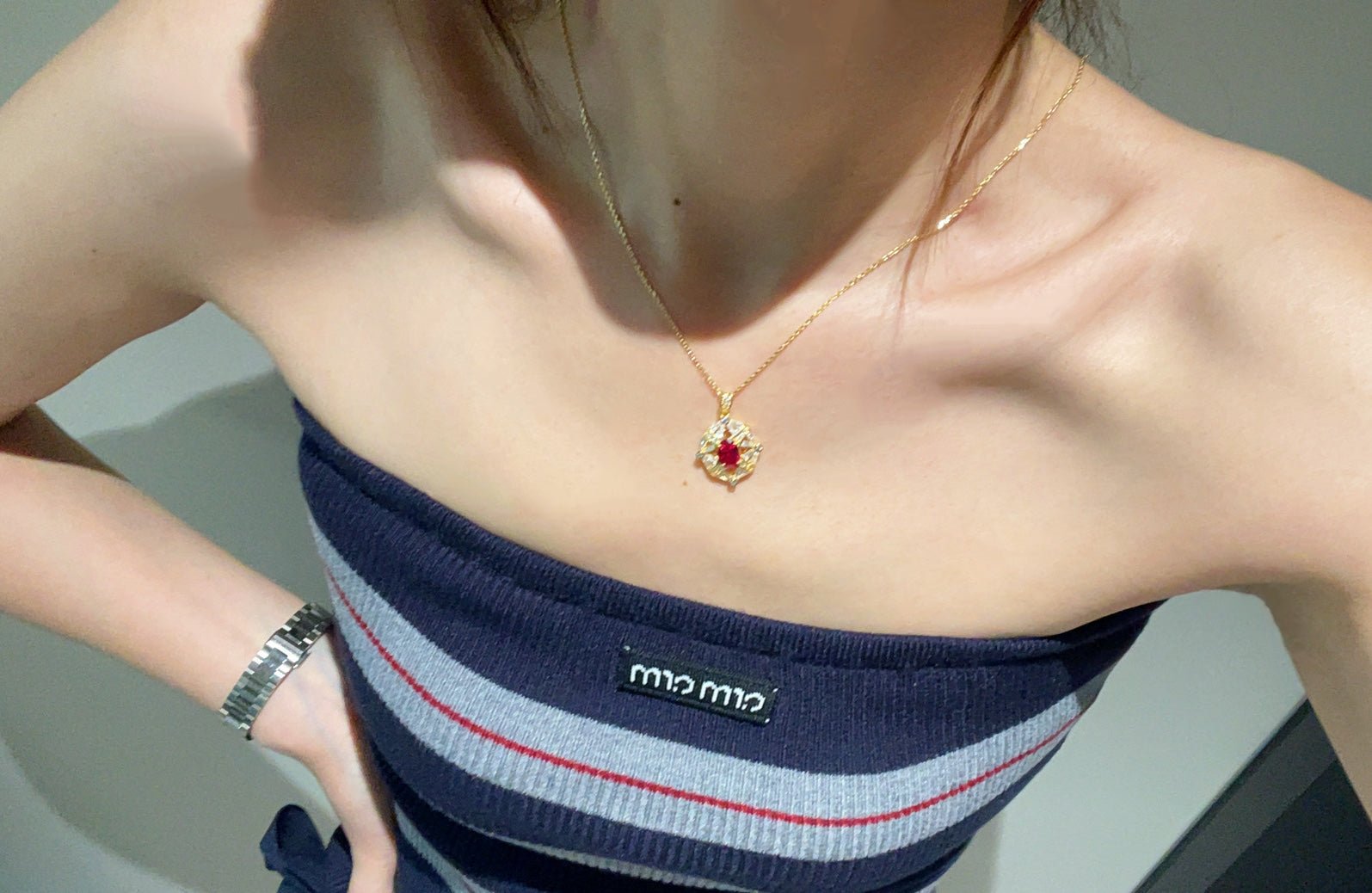 Luxury Eight-Pointed Star Synthetic Ruby Halo Pendant Necklace - floysun