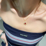 Luxury Eight-Pointed Star Synthetic Ruby Halo Pendant Necklace - floysun