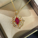 Luxury Eight-Pointed Star Synthetic Ruby Halo Pendant Necklace - floysun