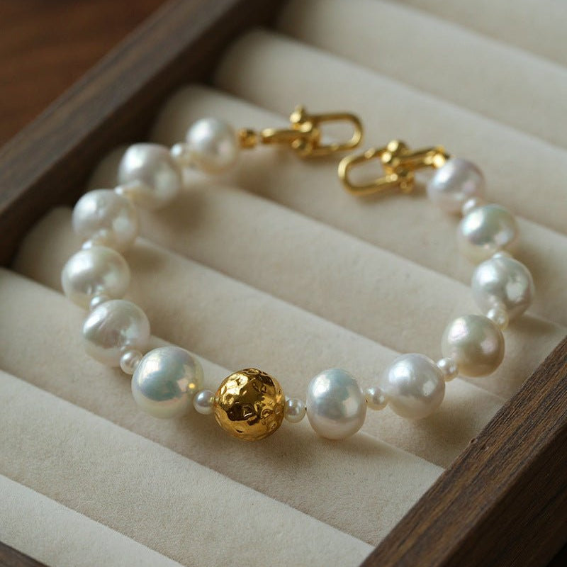 Luxury Elegance Natural Freshwater Pearl Spacer Bead Bracelet - floysun
