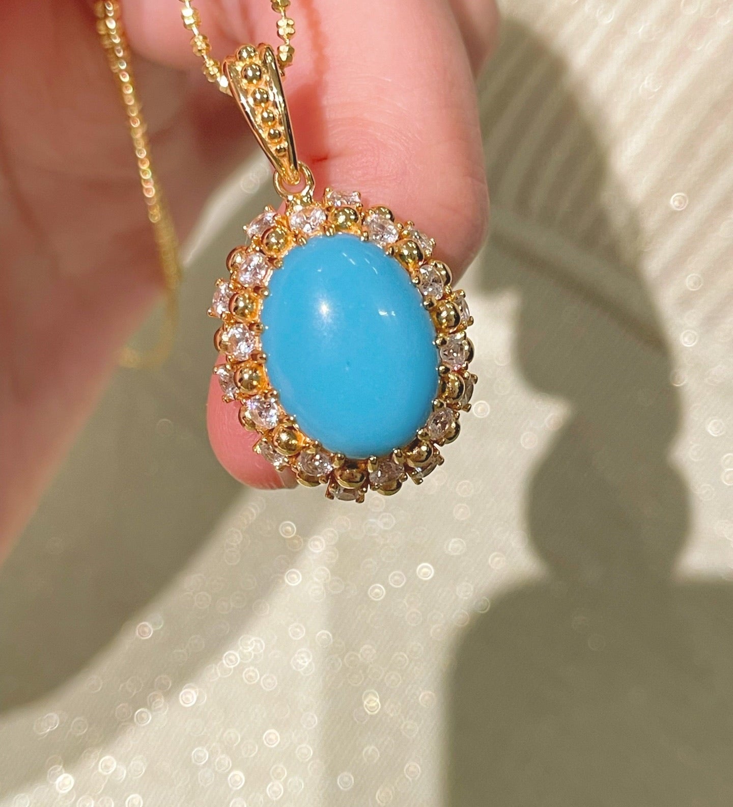 Luxury Full Pavé Turquoise - Blue Halo Pendant Necklace - floysun