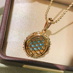 Luxury Full Pavé Turquoise - Blue Halo Pendant Necklace - floysun