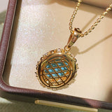 Luxury Full Pavé Turquoise - Blue Halo Pendant Necklace - floysun