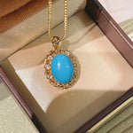 Luxury Full Pavé Turquoise - Blue Halo Pendant Necklace - floysun