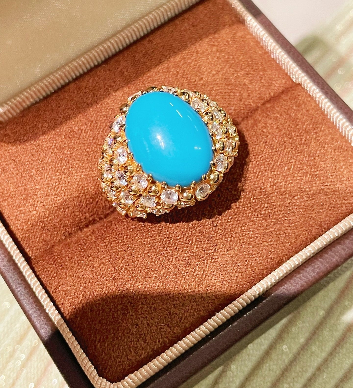 Luxury Full Pavé Turquoise - Blue Halo Ring - floysun