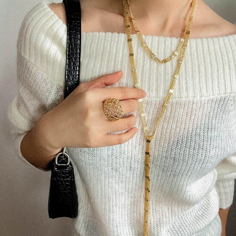 Luxury Gold Geometric Tassel Open Long Necklace - floysun