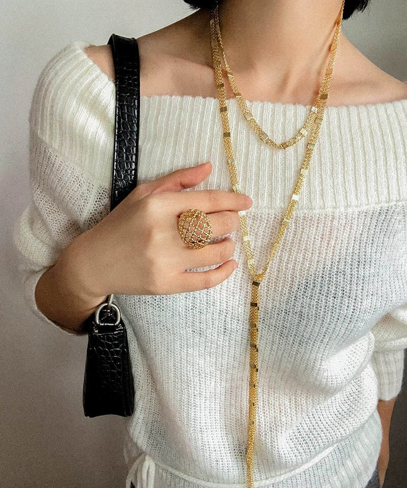 Luxury Gold Geometric Tassel Open Long Necklace - floysun